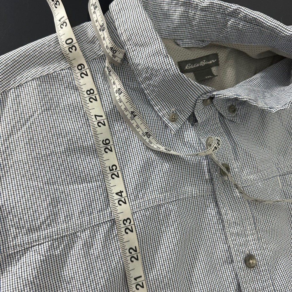 Eddie Bauer Tattersall Check Plaid Casual Button Down Shirt Top Blue 2XL Work - Picture 5 of 6